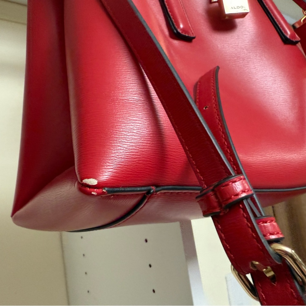 ALDO Red Leather Handbag with Gold Accents - Picture 4 of 5